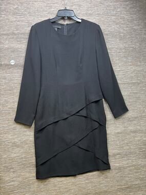 MariAnna Sheath Dress Womens Size 8 Black Layered Round Neck Classic 3/4 Sleeve